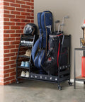 Heavy Duty Golf Bag Organizer Rack For Garage Storage Fits Two Golf Bags And Clubs, Durable Steel Stand With Powder Coated Finish