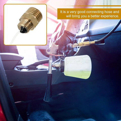 Heavy Duty Rotatable Flexible Air Blower Hose Kit For Car Maintenance And Washing, showcased with a connection adapter in use.