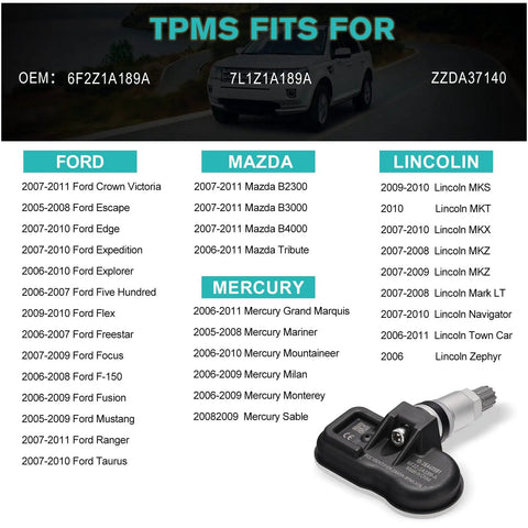 315MHz TPMS Tire Pressure Sensor for Ford Escape 2005 2011 Edge, No Programming Required, OE Quality Sensor With Accurate Readings, Durable Tire Sensor Built To Endure All Weather Conditions And Long Lasting Performance, compatible Ford and Lincoln models