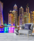 Giant City Night Skyline Wall Mural for Bedroom and Living Room Not Peel and Stick, 7 Piece Silk Finish Panel Set, 151 by 105 Inches