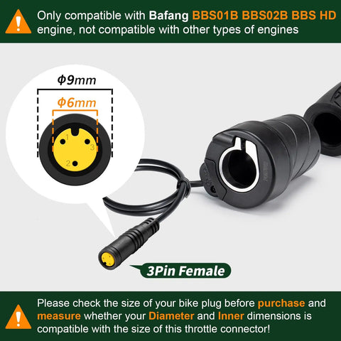 3 Pin Female Ebike Half Twist Throttle For Bafang BBS01B BBS02B BBSHD Mid Motors Waterproof Speed Handlebar DIY Friendly Replacement Part