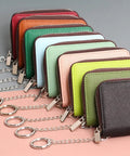 RFID Blocking Zipper Wallet For Women With 16 Card Slots And 2 Cash Pockets Compact Keychain Wallet In Multi Color Options