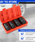 Beefy Half Inch Drive Deep Impact Socket Set Four-Piece 12 Point Metric Axle Nut Sockets 30mm-36mm in red case front view