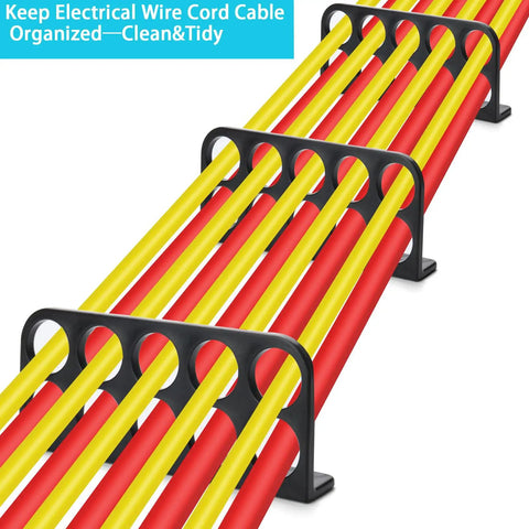 50 Pack Cable Chase Wire Brackets Heavy Duty Plastic Bracket Support Organizer displaying organized red and yellow cables.