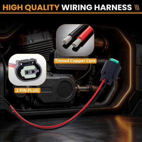 Wiring harness with tinned copper core, featuring a 2-pin plug, designed for automotive electrical applications.