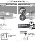 Installation options for No Drill Cable Management Tray For Desks White Metal Wire Organizer With screws or clamps