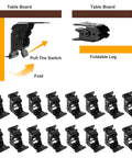 Heavy Hitter Locking Hinges 90 Degree Folding Table Leg Brackets kit showing foldable leg mechanism and sixteen brackets installation.