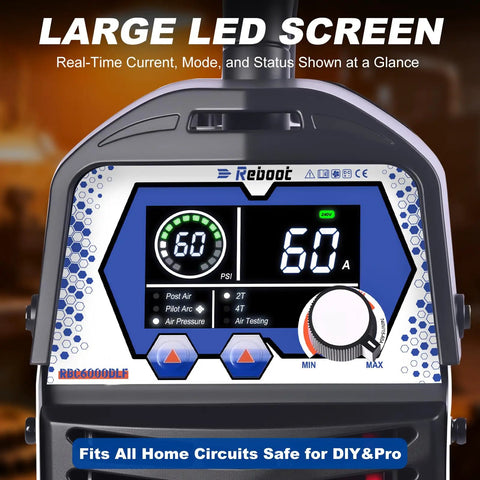 Front view of Non-Touch Plasma Cutter With Pilot Arc, One Inch Max Cut And Five Eighth Inch Clean Cut, with large LED display.