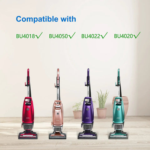 Four Intuition upright vacuums compatible with IB600 Vacuum Bags For Intuition Upright Bagged Vacuum Lift-Up Cleaner 6 Pack displayed in a row.
