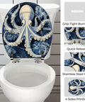 Toilet Seat Round Resin for Bathroom with octopus design, 14-15 inches width, quick release hinge features.