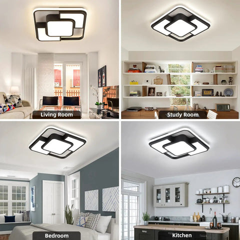 62W Dimmable LED Flush Mount Ceiling Light With Remote Control Three Color Temperature in living, study, bedroom, kitchen