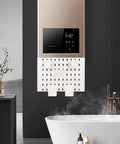 Hassle Free Plastic Pegboard Wall Organizer Covers Water Heater Pipes With Quick No Drill Mounting Beefy White Pipe Screen For Shops And Living Rooms Ultimate Room Refresh, mounted above a bathtub.