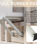 No Drill Window AC Bracket Easy Install Heavy Duty Steel Construction Holds Up To 220 Pounds Fits Most Double Hung Or Single Hung Windows For Secure Cooling, showing rubber pad detail for stability and wall protection.