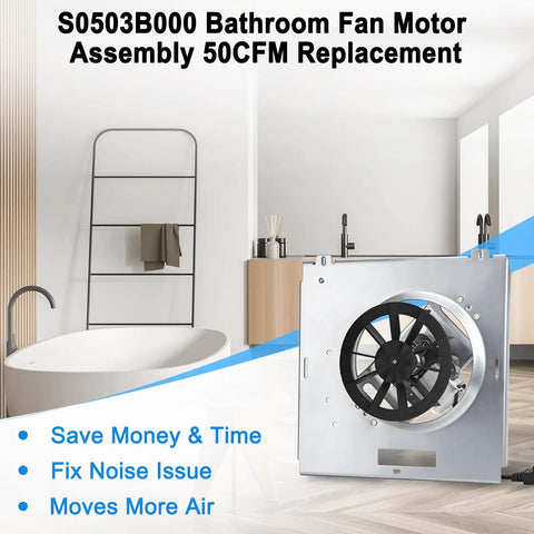 Upgrade Bath Fan Motor Assembly For 763RL B Series Replacement shown next to bathtub in minimal bathroom setting.