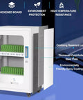 Premium White Aluminum Charging Cabinet Featuring Secure Locking Drawers For Thirty Laptops Tablets And Phones, showcasing details on high temperature resistance.