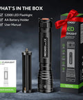 S2000 LED Flashlight Ultra Bright Mid Size Tactical Torch With Zoom 3 Modes Water Resistant set with box and manual