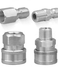 Stainless steel 3/8 in pressure washer quick-connect fittings set, 4-pack with male and female adapters