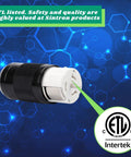 Top Shelf 50 Amp Generator Connector NEMA SS2-50R RV Shore Power Inlet Plug With Transfer Switch ETL Certified side view on blue background.