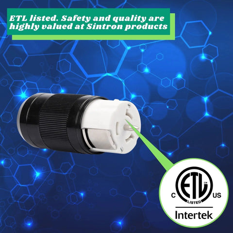 Top Shelf 50 Amp Generator Connector NEMA SS2-50R RV Shore Power Inlet Plug With Transfer Switch ETL Certified side view on blue background.