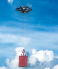Avata 2 Drone Action Camera Mount Holder for DJI Action 5 carrying a red bag in the sky against a cloud background.