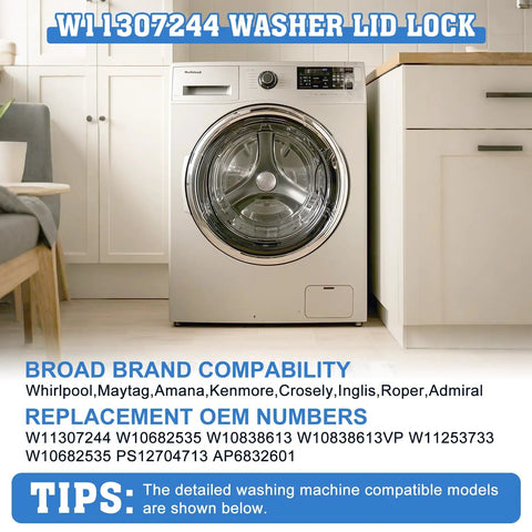 Washer Lid Lock Switch Replacement For Amana, Whirlpool, Kenmore, Maytag, Crosley Machines 110 200 500 Series Easy Install OEM Fit W10838613 W11253733 PS12704713 AP6832601