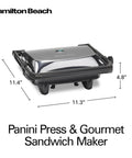 Hamilton Beach Panini Press And Sandwich Maker With Electric Indoor Grill Nonstick Plates, 11.4x11.3x4.8 inches, for quick meals.