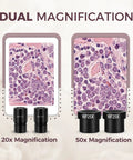 Dual LED Kids Microscope Science Kit With 52 Plus Pieces Including Mineral And Insect Specimens Prepared Slides And DIY Blank Slides Totally Great For Curious 8 To 12 Year Old Scientists, 20x and 50x lenses