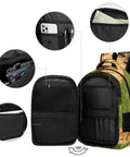 Grass Retriever Printed Backpack showing open compartments and interior pockets, durable polyester, large capacity daypack.