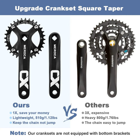 Comparison of our Beefy Square Taper Crankset For Mountain Bikes 170mm Crank Arm Set 104 BCD 32T and other brands