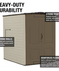Large Vertical Resin Outdoor Storage Shed With Floor 5 By 6 Ft Weather Resistant Brown With Strong Roof And Walls