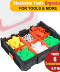 Six Compartment Small Parts Organizer With Stackable Design And Removable Dividers For Hardware, Includes Two Pieces, Clear Durable Case