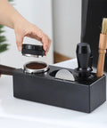 Top Notch Espresso Tamper Base With Distribution Tool For 51mm 53mm And 58mm Portafilters Barista Station Kit on white surface.