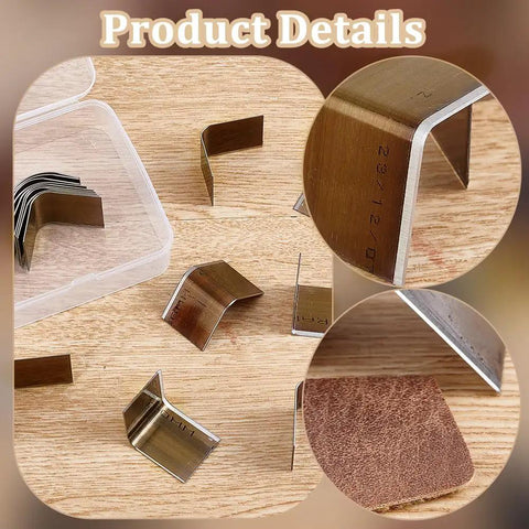 Leather Corner Punch Set With 15 Size Triangular Edge Trimmers And Circle Cutter Kit high carbon steel cutting tools on wood surface