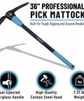 5 Lb Steel Pick Mattock With 36 Inch Fiberglass Handle For Heavy Duty Digging And Breaking Ground In Gardens And Landscaping