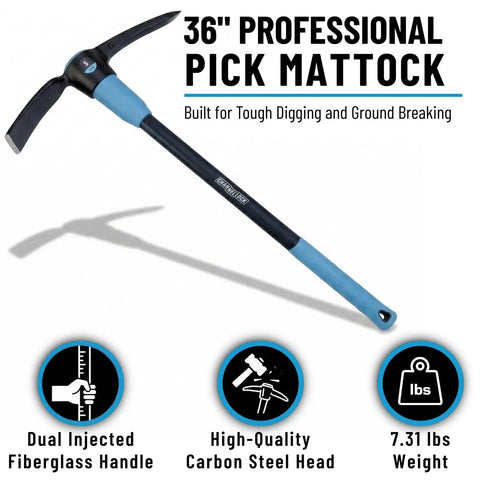 5 Lb Steel Pick Mattock With 36 Inch Fiberglass Handle For Heavy Duty Digging And Breaking Ground In Gardens And Landscaping