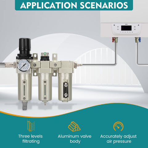 Three Quarter Inch NPT Industrial Air Dryer With Auto Drain For Compressors, 3 Stage Water Separator And Oil Water Filter Dryer