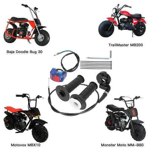Plug And Play Mini Bike Throttle Kit Replacement For Coleman CT200U 7/8 inch handlebars with grips, cable, and switches