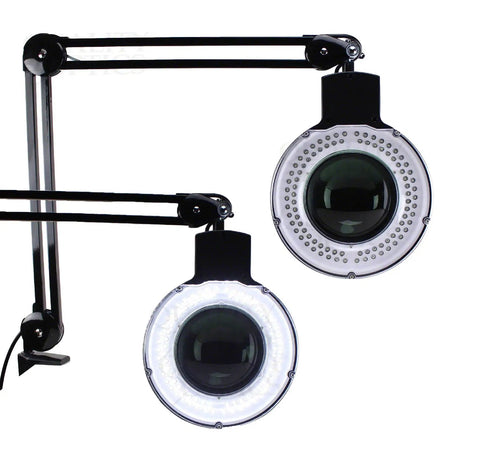 Illuminated Workstation Magnifier With Swing Arm Pro Grade 5 Inch Optical Grade Aspheric Glass Lens 90 LED Lighting