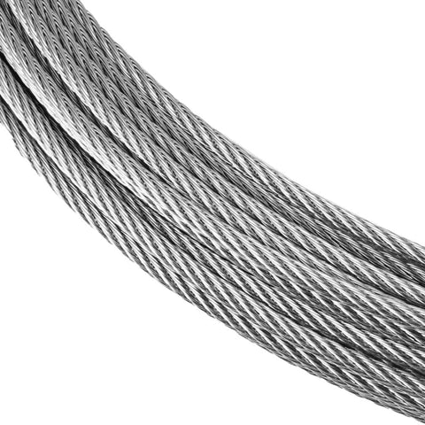Marine Grade 304 Stainless Steel Aircraft Cable Wire Rope 1/16 Inch 33 Ft With 7x7 Strand Core, coiled rope visible.