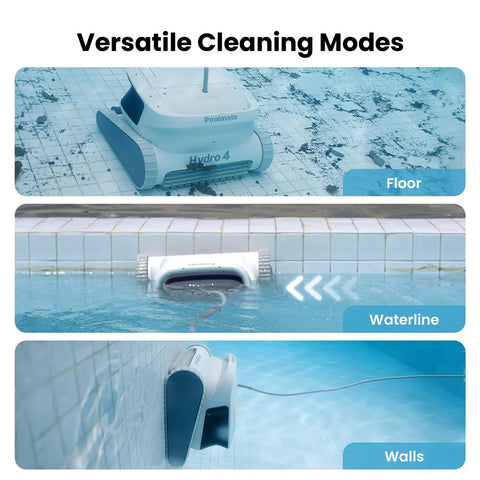 Hydro 4 Inground Pool Vacuum Cleaner With 50ft Corded Cable cleaning floor, waterline, and walls in pool.