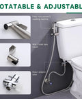 Handheld Bidet Sprayer Must Have With 2 Replacement Filters For Toilet And Feminine Wash Cloth Diaper Washer Stainless Steel Adjustable Water Pressure Four Foot Hose Set In Brushed Nickel attached to toilet display