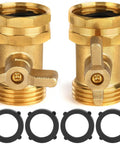 Extended Handle No Fuss Brass Hose Shut Off Valve For Garden, 3/4 Inch Connectors, Heavy Duty with Washers, 2 Pack