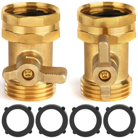 Extended Handle No Fuss Brass Hose Shut Off Valve For Garden, 3/4 Inch Connectors, Heavy Duty with Washers, 2 Pack