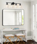 4 Light Vanity Lights Black Wall Sconce With Clear Glass Over Mirror Sleek Dope Modern Bathroom Light Fixture For Living Room Bedroom Hallway E26 Base Bulbs Not Included
