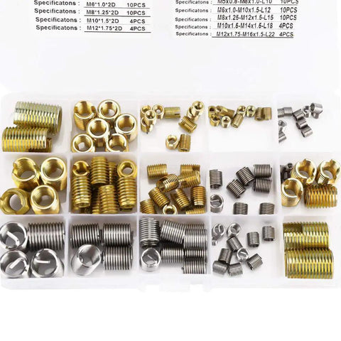 116 Piece Self Tapping Threaded Inserts And Wire Thread Inserts Assortment Kit For M3 M4 M5 M6 M8 M10 Helical Type Thread Reinforcement in gold and silver