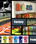 Top Shelf High Visibility Reflective Safety Vest With Heavy Duty Zipper And Deep Storage Pockets Custom Business Logo displayed in factory settings.