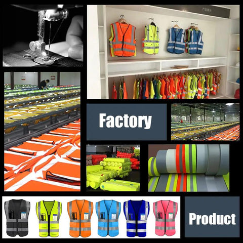 Top Shelf High Visibility Reflective Safety Vest With Heavy Duty Zipper And Deep Storage Pockets Custom Business Logo displayed in factory settings.
