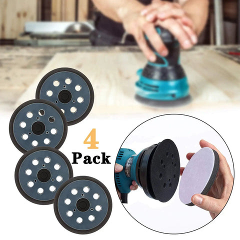 Four Pack 5 Inch 8 Hole Sander Pads With Hook And Loop Backing Plates Compatible With Makita DeWalt Porter Cable Hitachi shown