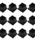 12 Pack 3/4 Inch Square Plastic Plugs End Caps For Square Tubes And Furniture Legs Black Ribbed Design Durable Floor Protectors