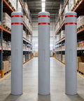 Built Like A Tank Hdpe Bollard Cover 5 X 46 Inch Grey Push On Post Sleeve With Two Add On Reflective Collars in warehouse.